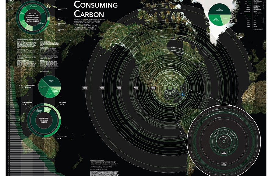 "Consuming carbon" model of world map. interior design student work
