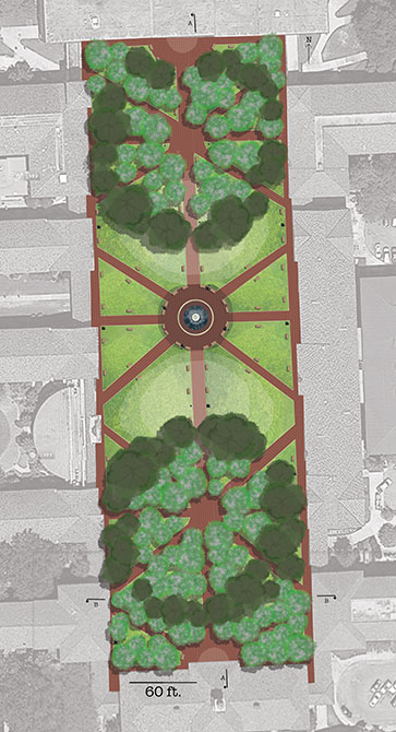 Plan rendering of campus quad redesign