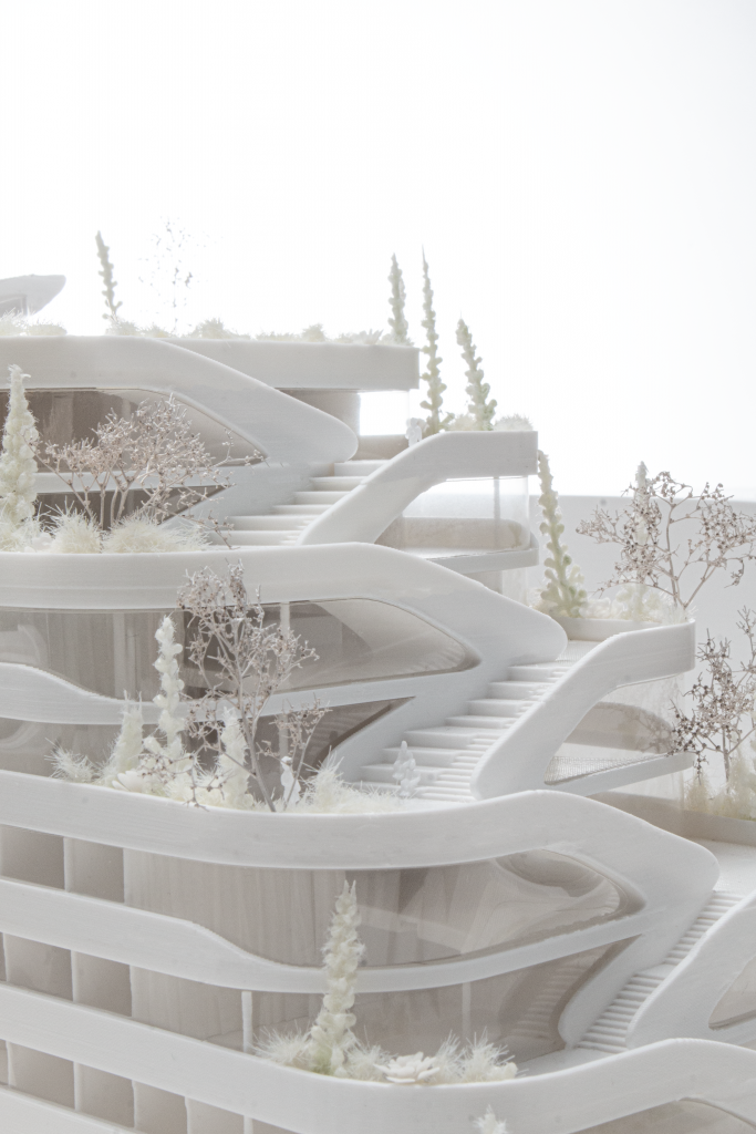 white building with exterior stairs model